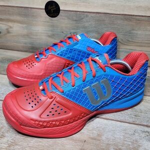 Wilson Rush Pro Glide Tennis Sneakers  USA Sz Men 12.5 Wmn 14 Red Blue Colorway